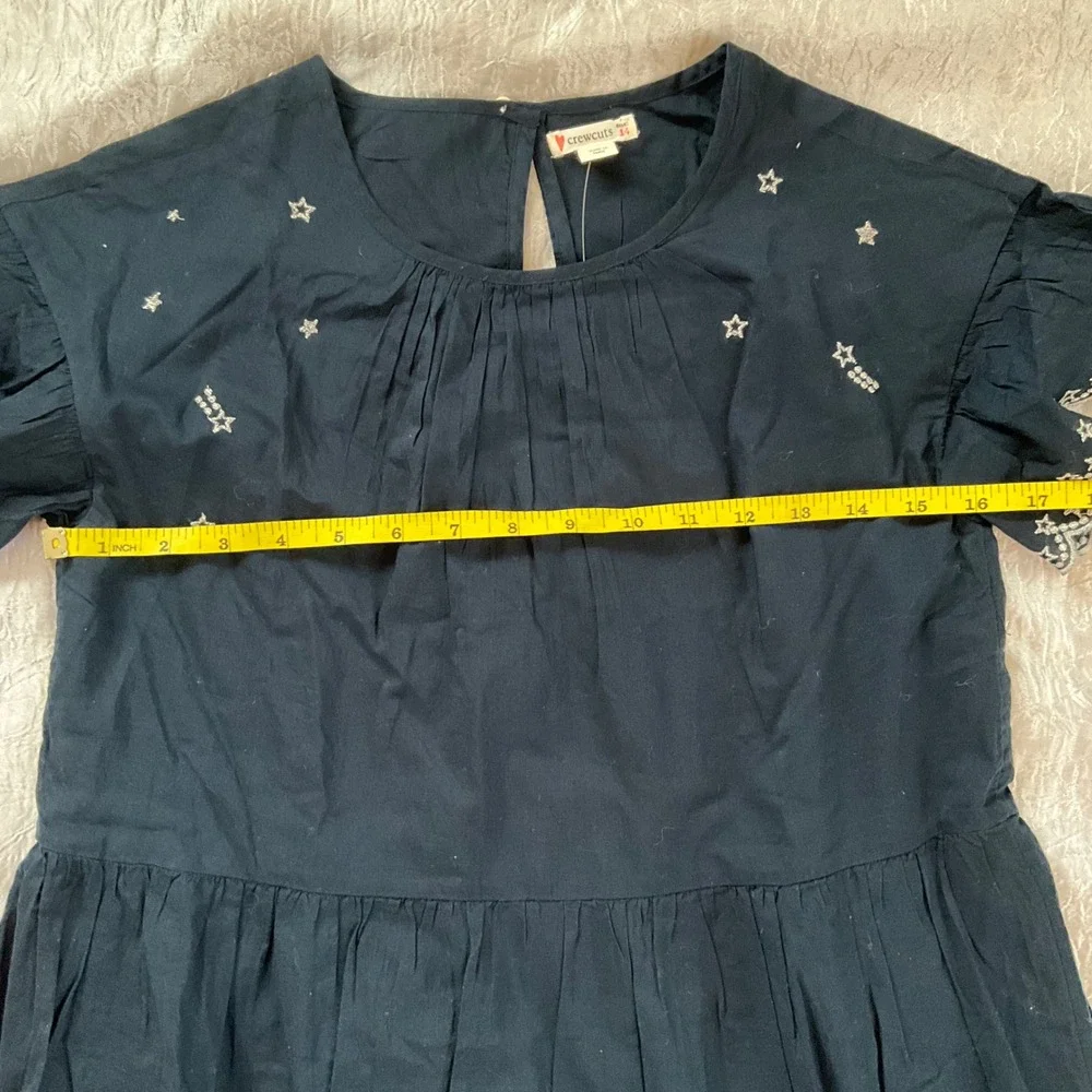 New Crewcuts J Crew Girls‎ Navy Blue Star Embroidered Tiered Dress S 14 Nautical